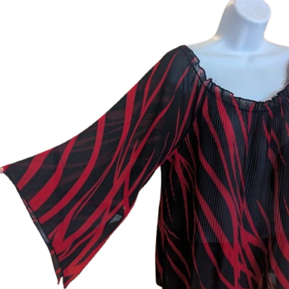 Red and Black Blousy Top Fits 2X